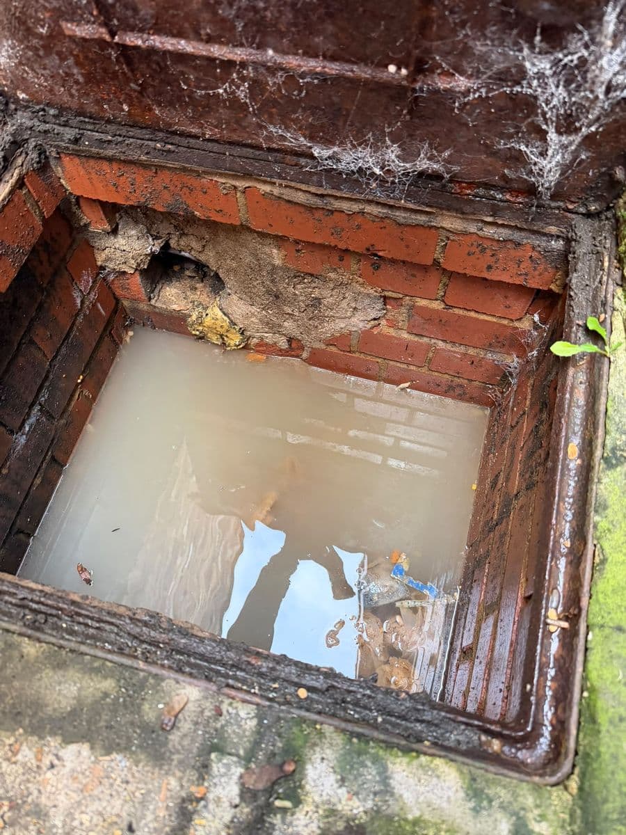 Brick manhole flooded to the brim: before
