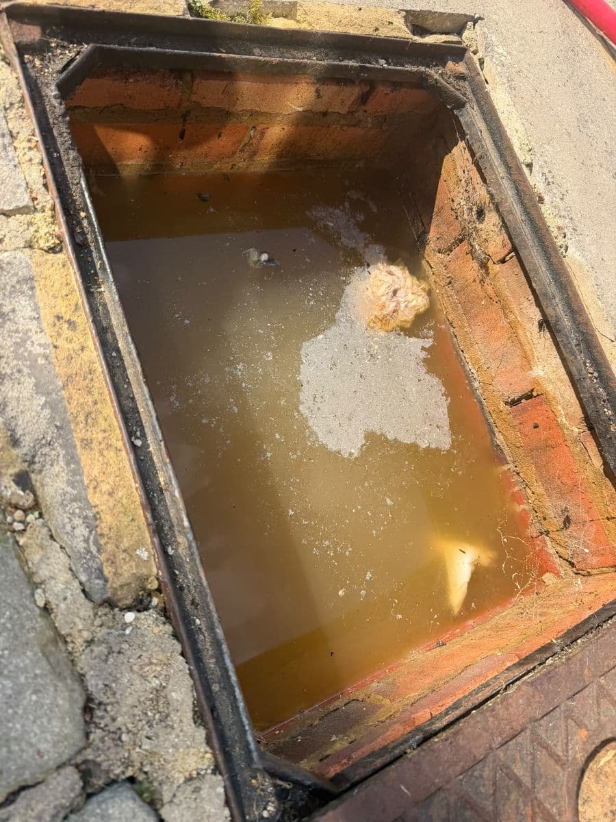 Inspection chamber backed up with dirty water